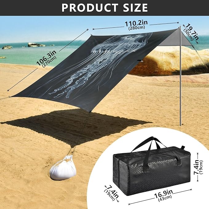 ALAZA Dark Sea Jellyfish Marine Beach Tent Sun Shelter Portable Canopy Sunshade for Outdoor Camping Picnics Backyard Fun 10x9 ft