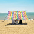 ALAZA Daisy Flower Rainbow Stripes Beach Tent Sun Shelter UPF50+ Protection Beach Shade Canopy w/ 4 Sandbags for Outdoor Camping Fishing Backyard Fun Picnic 10x9 ft