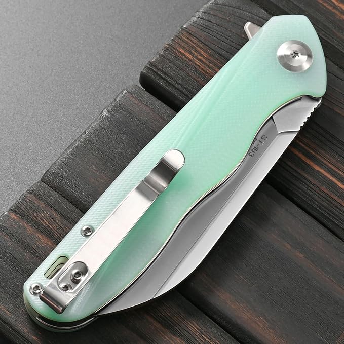 Sitivien ST103 Folding Knife D2 Steel Blade+G10 Handle Pocket Knife EDC Tool Knife for Outdoor Camping Hunting Survival (Jade)