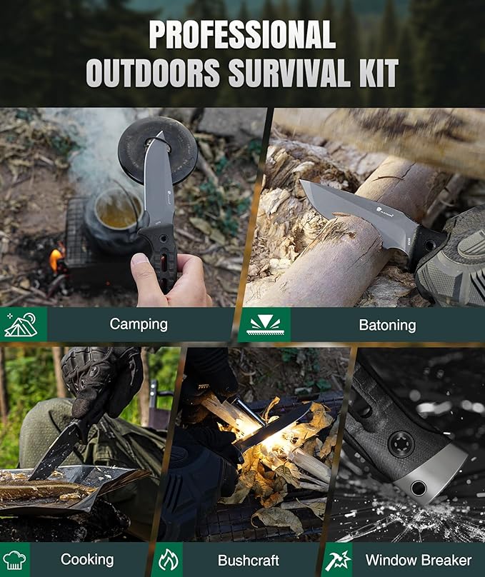 HX OUTDOORS Fixed Blade Camping Knife with Fire Starter Premium DC54 Steel Full Tang Bushcraft Survival Knife with Kydex Sheath for EDCOutdoorCampingHiking