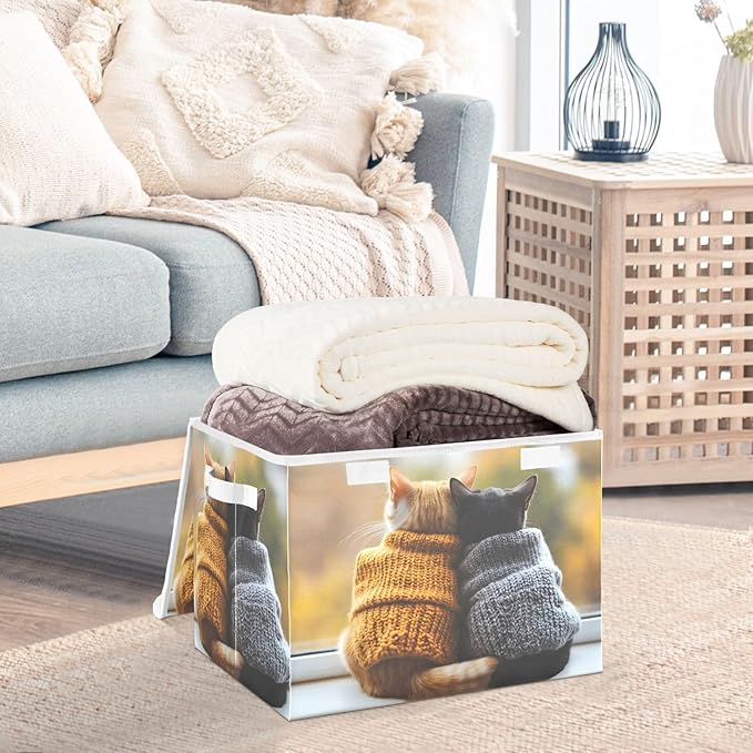 AIXIWAWA Lidded Storage Cube (Cat Lover) Fabric Foldable Closet Bins with Flip Lid and Handles Organizer Basket Container 16.5 x 12.6 x 11.8 IN