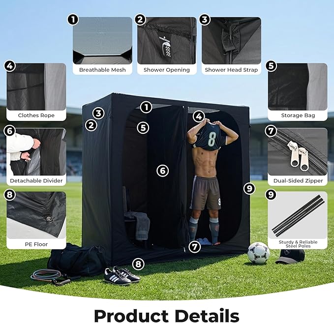 EighteenTek® Shower Tent 2-Room Changing Room Outdoor Shower Enclosure Privacy Canopy Shelter with Floor &amp Doors Waterproof &amp Lightweight Toilet Tent Bathroom for Courtyard Pool Photosh