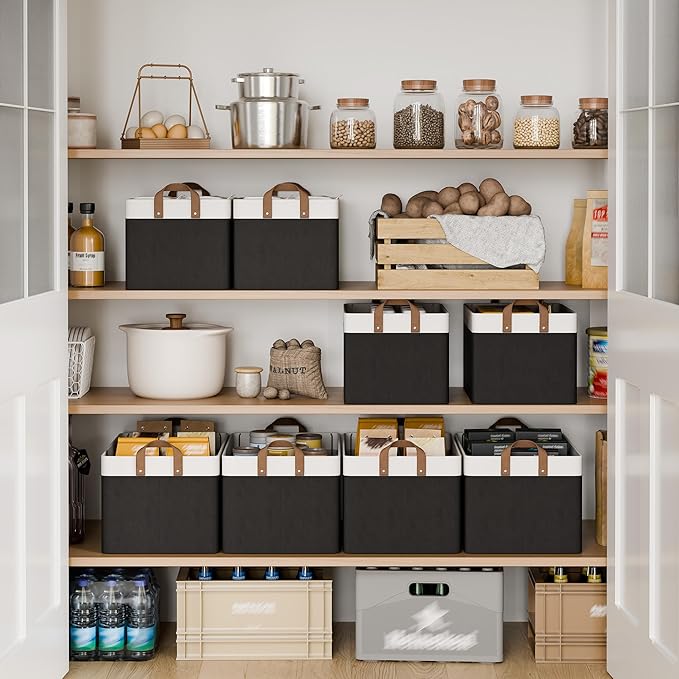 StorageWorks Storage Bins Fabric Storage Bins for Shelves Extra Large Storage Baskets with Metal Frame Closet Baskets and Bins with Handles Jumbo Black and White 2-Pack