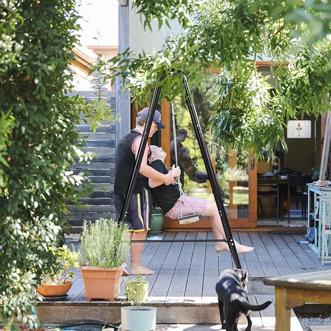 Premium Hammock Stand Heavy Duty Steel Frame with Waterproof Coating 600lb Capacity Outdoor Hanging Stand Non-Slip Base for Secure Placement on Patio Garden or Balcony