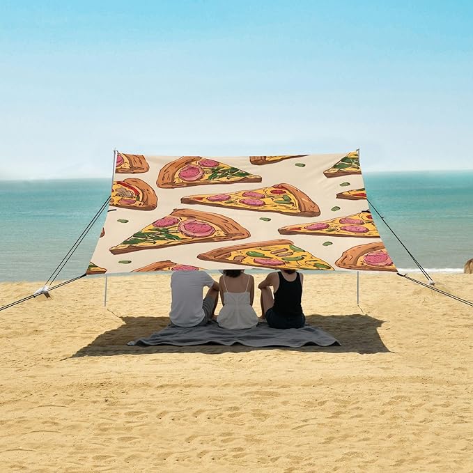 ALAZA Vintage Pizza Pattern Beach Tent Sun Shelter Portable Canopy Sunshade for Outdoor Camping Picnics Backyard Fun 10x9 ft