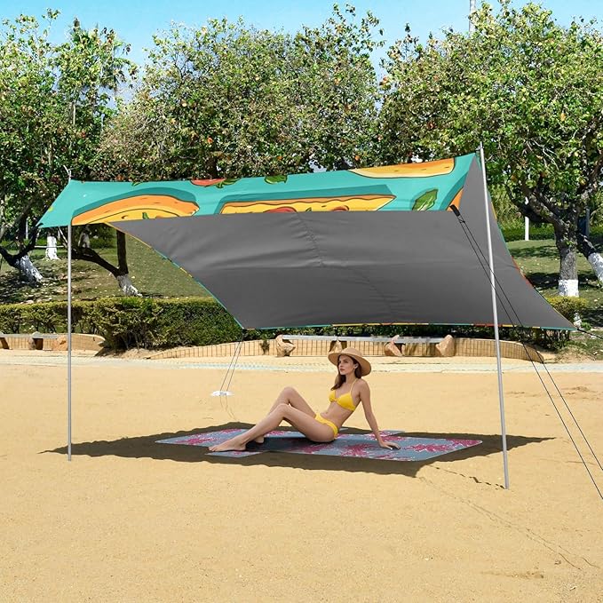 ALAZA Pizza Slice Cherry Tomatoes Beach Tent Sun Shelter Portable Canopy Sunshade for Outdoor Camping Picnics Backyard Fun 10x9 ft