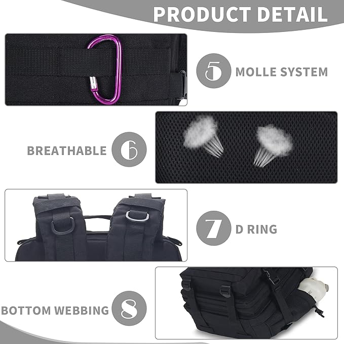 45L/25L/9L Tactical Backpack for Men and Women Military Heavy Duty Molle Backpack Army Assault Pack Travel Camping Gym Work Rucksack Daypack (Black Large 45L)