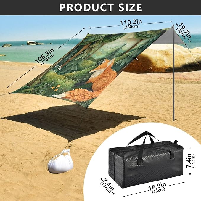 ALAZA Fox Spring Forest Beach Tent Sun Shelter Portable Canopy Sunshade for Outdoor Camping Picnics Backyard Fun 10x9 ft