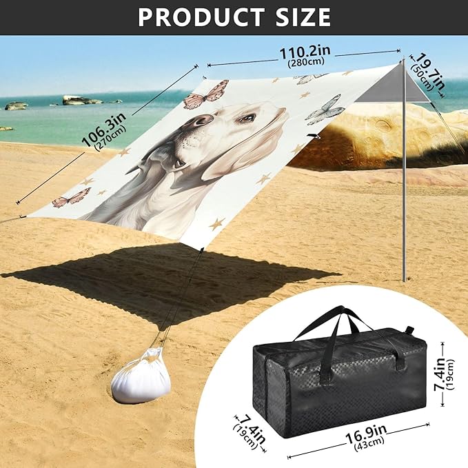 ALAZA Labrador with Butterflies Stars on White Beach Tent Sun Shelter Portable Canopy Sunshade for Outdoor Camping Picnics Backyard Fun 10x9 ft