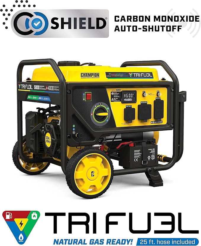 Champion Power Equipment 5000-Watt Electric Start Tri Fuel RV Ready Portable Generator with CO Shield