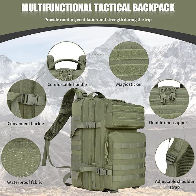 Createy 45L Military Tactical Backpack Large 3 Day Assault Pack Molle Bag Rucksack Bug Out Bag for Camping Hunting Hiking