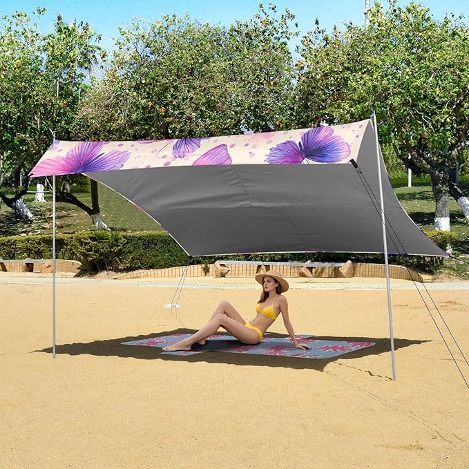 ALAZA Dreamy Butterfly Pattern Beach Tent Sun Shelter Portable Canopy Sunshade for Outdoor Camping Picnics Backyard Fun 10x9 ft