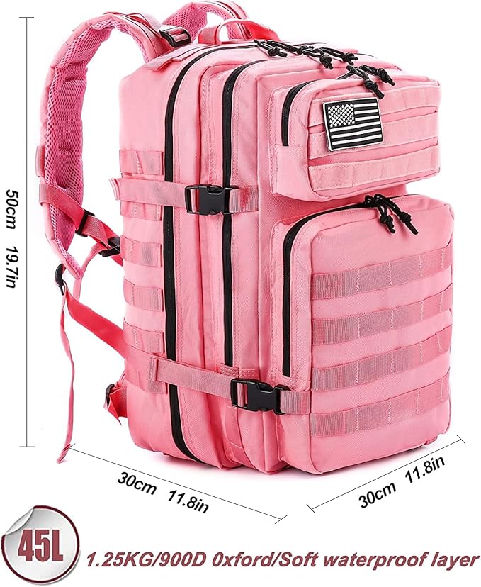 50L Military Tactical Backpack Training Gym Fitness Bag Outdoor Hiking Camping Army Molle Backpacks for Women Travel (Pink)