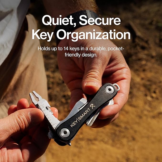 KeySmart Rugged - Multitool Key Holder for Keychain w/Bottle Opener and Pocket Clip Organizer for Keys EDC Keychains Ring for Car Fobs Key Chains Expandable (Up to 14 Keys Black)