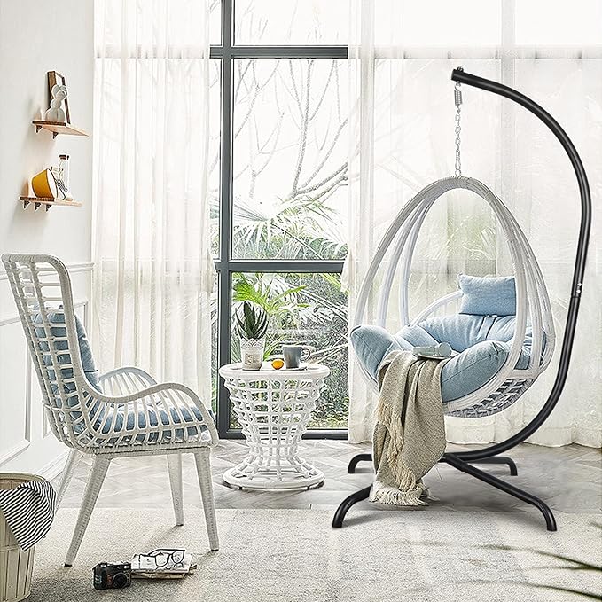 Chihee Hanging Egg Chair StandStrong Iron Hammock Chairs Frame with Spring Hook Stable BaseHeavy Duty Swing Chair Stands 330 lbsC Stand for Hanging Seat Indoor Outdoor Bedroom Patio Garden Balcony