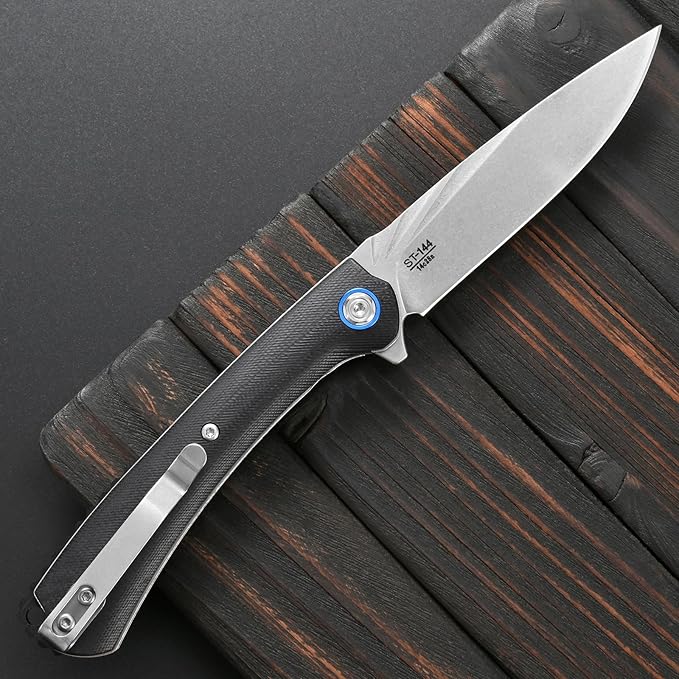 Sitivien ST144 Folding Knife14C28N Steel BladeG10 Handle Pocket Knife for Outdoor EDC CampingSurvivalHikingFishing(Black)