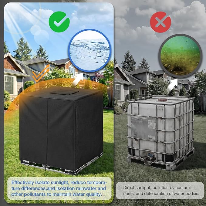NEVERLAND IBC Tote Cover 275 Gallon 420D Heavy Duty Outdoor Water Tank Cover with Half Zipper &amp Top Velcro Opening UV &amp Waterproof Protection Fits 1000L IBC Tote