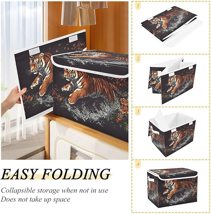 AIXIWAWA Lidded Storage Cube (Floral Animal) Fabric Foldable Closet Bins with Flip Lid and Handles Organizer Basket Container 16.5 x 12.6 x 11.8 IN