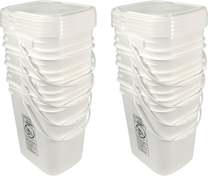 5.3 Gallon White Rectangular Bucket/Pail with Hinged Snap Lid 8 Pack