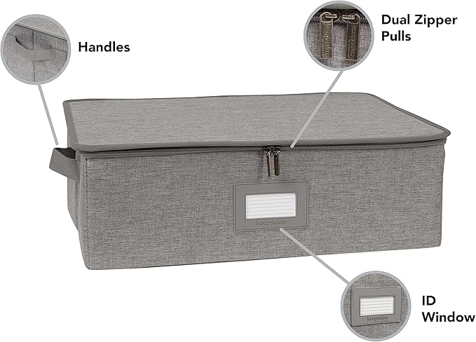 Covermates Keepsakes Zip-Top Storage Box Set 3 Pack Heavy Duty Polyester Organizer Bins Stackable Design ID Window Reinforced Handles Closet Home Storage Grey Heather