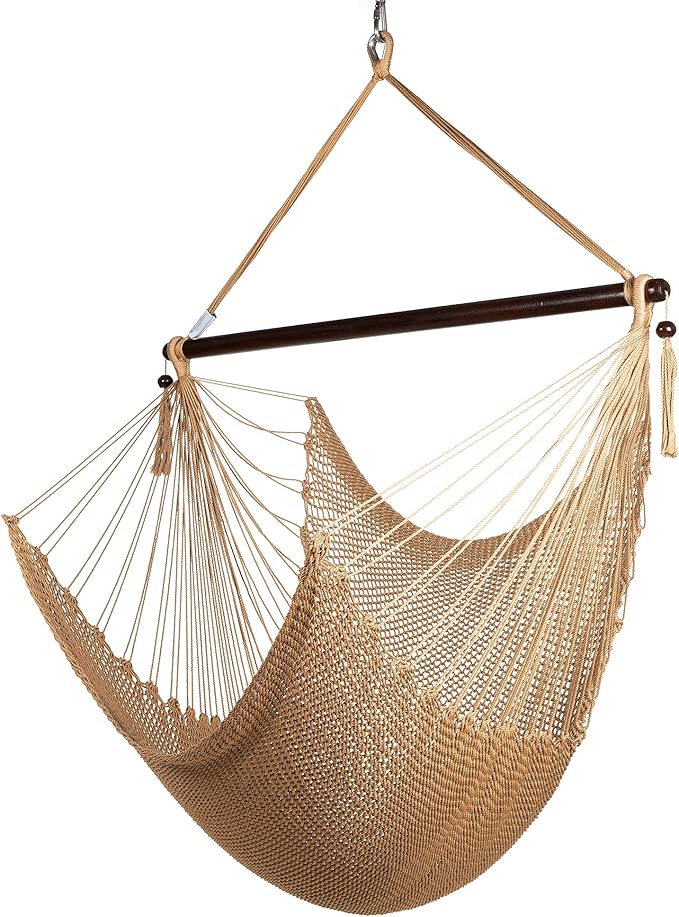 Large Caribbean Hammock Chair - 48 Inch - Polyester - Hanging Chair - tan