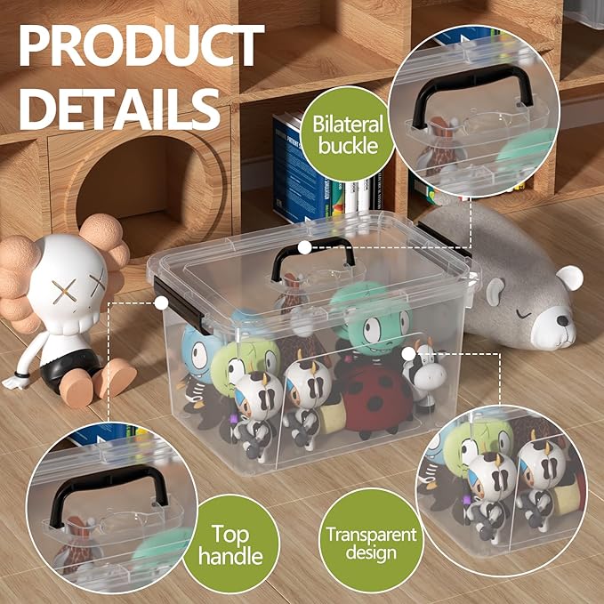 Quickquick 18 Quart Plastic Clear Latch Storage Boxes Latching Bin with Handle 4 Packs