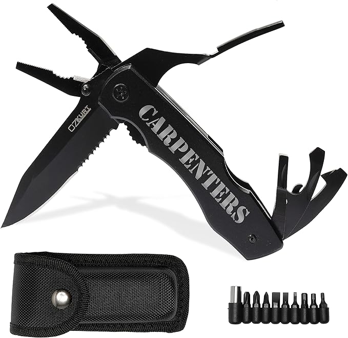 Personalized Multitool Knife w/Engraved Name in 20 Fonts 9 In 1 Multi Tool Plier Knife with Pliers Screwdriver Set &amp Belt Case Camping &amp Fishing Gifts for Him Christmas Gifts for Men