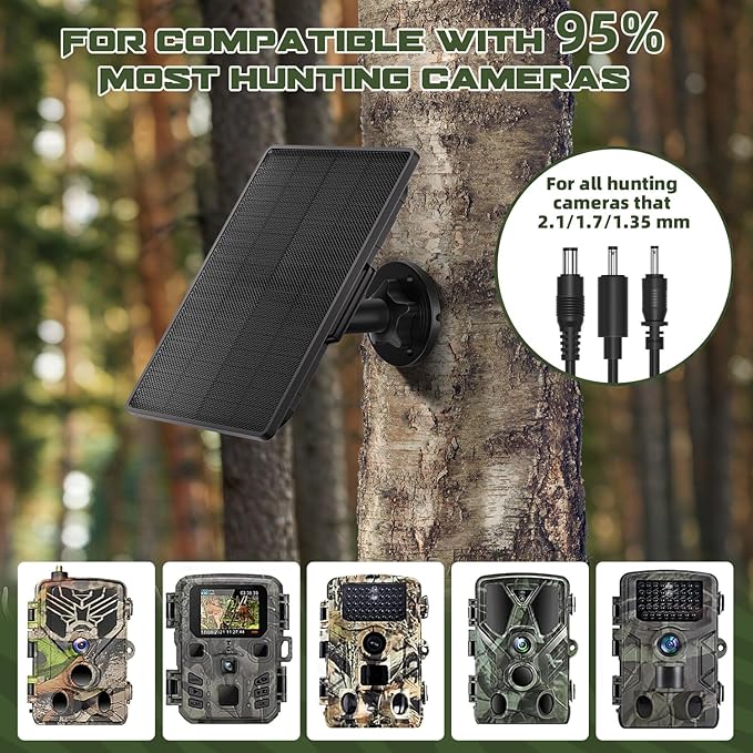 Trail Camera Solar Panel - 6000mAh Built-in Battery Waterproof Solar Charger Kit with Multiple DC Connectors Compatible with Tactacam Reveal Cameras
