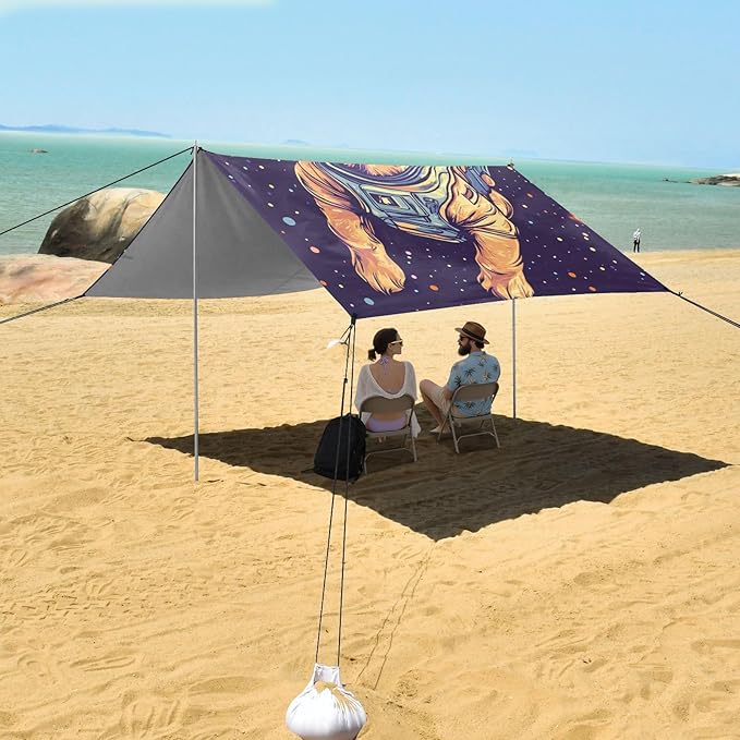 ALAZA Funny Cute Space Labrador Beach Tent Sun Shelter Portable Canopy Sunshade for Outdoor Camping Picnics Backyard Fun 10x9 ft