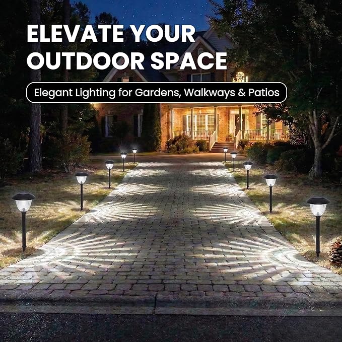 Energizer Solar Lights for Driveway - 8 Pack 15 Lumen Solar Landscaping Lights with Patterned Glass &amp Metal Finish Easy to Install Weather Resistant &amp Waterproof Walkway Lights for Patio - Bl