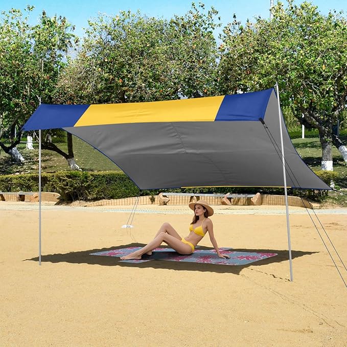 Flag Barbados Foldable Beach Tent UPF50 Water-Resistant Portable Sun Shelter with Sand Shovel for Backyard and Camping