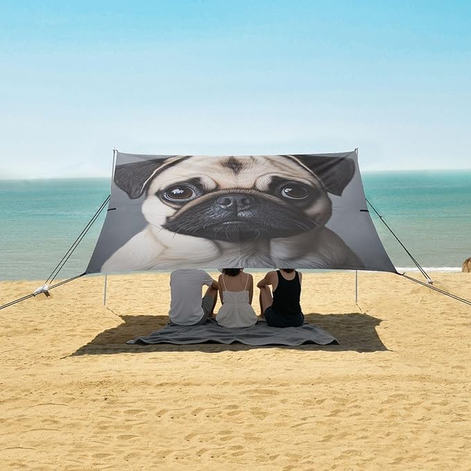 ALAZA Cute Pug Dog Beach Tent Sun Shelter Portable Canopy Sunshade for Outdoor Camping Picnics Backyard Fun 10x9 ft