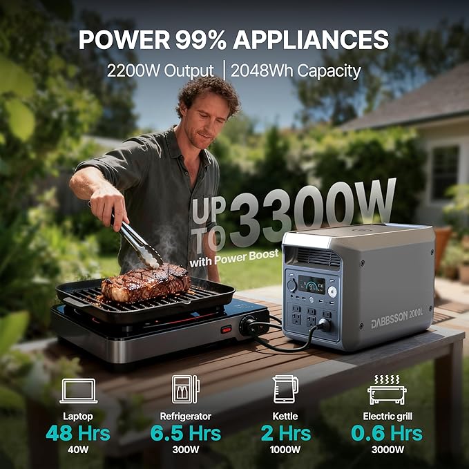 DABBSSON 2048Wh Solar Generator with 210W Solar Panel Semi-Solid LiFePO4 Battery w/6 2200W AC Output Compact&ampLightweight Recharge 80% in 1.5 Hr 2000L Portable Power Station for Camping/Home/RV