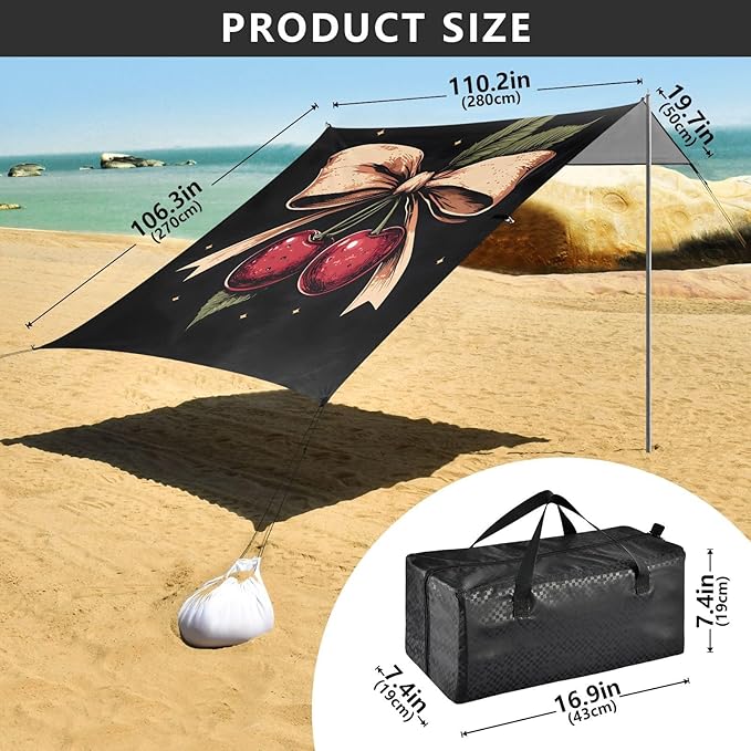 ALAZA Cherry Bow Beach Tent Sun Shelter Portable Canopy Sunshade for Outdoor Camping Picnics Backyard Fun 10x9 ft