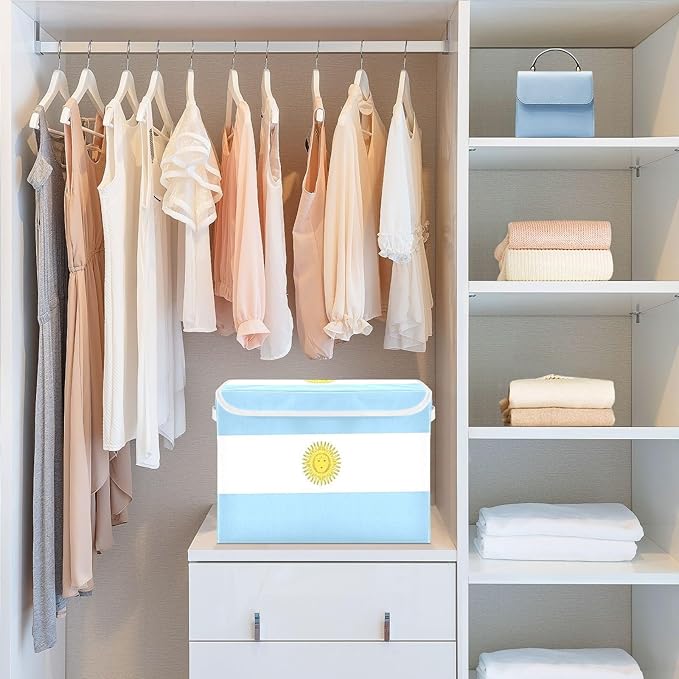 Argentina Flag Argentinian National Light Blue Storage Boxes with Lids Collapsible Clothes Organizer Extra Large Storage