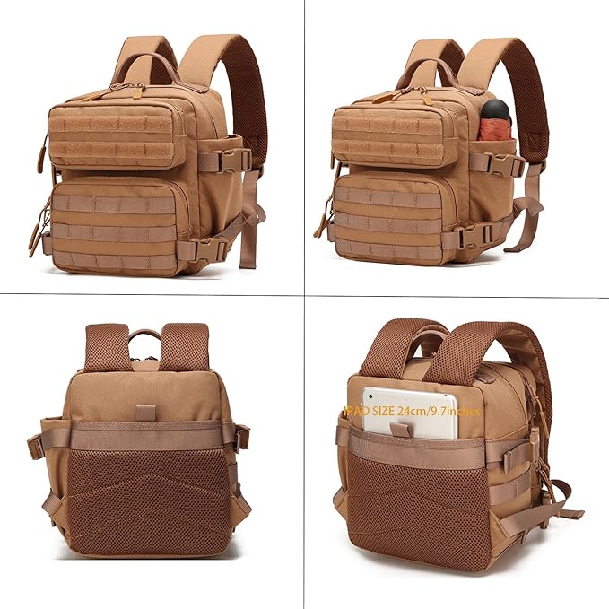 9L Mini Tactical Backpack Multi-Purpose RucksackSmall Gym Bag EDC Molle for Men and Women (Tan)