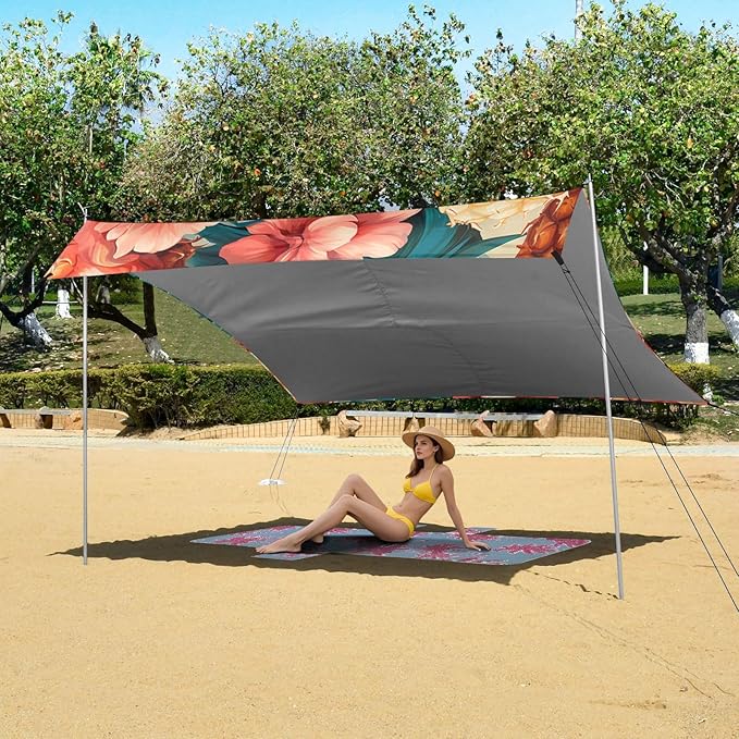 ALAZA Pineapples Red Floral Beach Tent Sun Shelter Portable Canopy Sunshade for Outdoor Camping Picnics Backyard Fun 10x9 ft