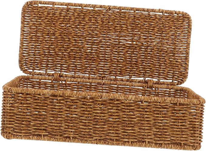 ABOOFAN Rattan Storage Basket Lid Fabric Bin Imitation Rattan Box Woven Sundries Basket Home Decor