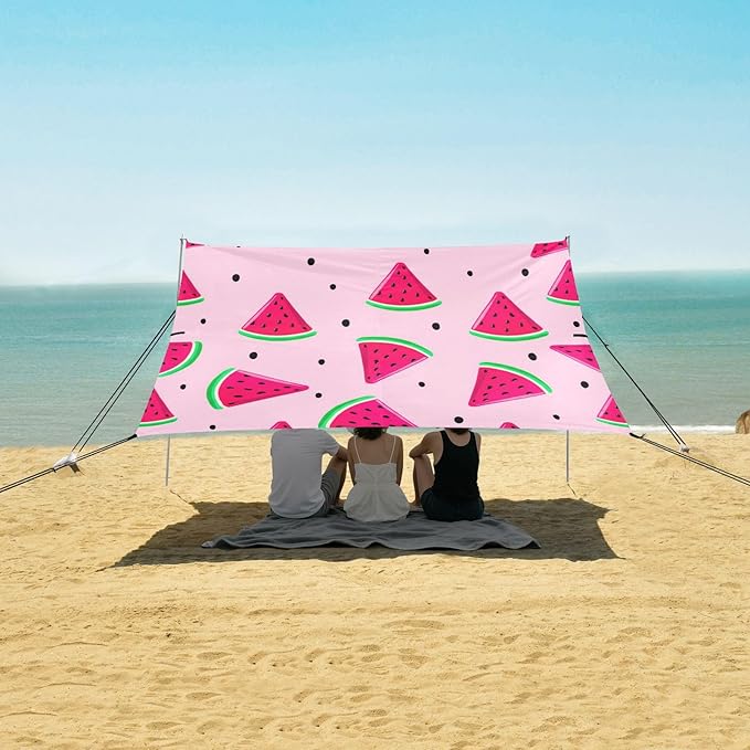 xigua Watermelon Beach Tent Sun Shelter with Carrying Bag - Silver Coated Oxford Fabric Beach Canopy for Beach Camping Fishing - Includes Windproof Ropes Sandbags &amp Stakes