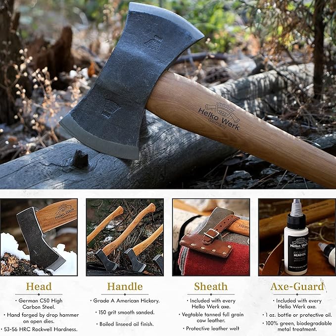 1844 Helko Werk Germany Traditional Hinterland - Made in Germany Double Bit Axe Felling Axe for Felling Trees and Cutting Wood with Two Blades - Head 3.5 lbs Handle 30 in. (Hinterland) #13575