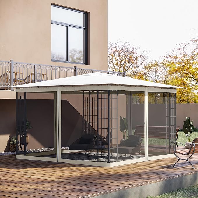 Outsunny 10' x 12' Universal Replacement Mesh Sidewall Netting for Patio Gazebos and Canopy Tents with Zippers Sidewall Only White
