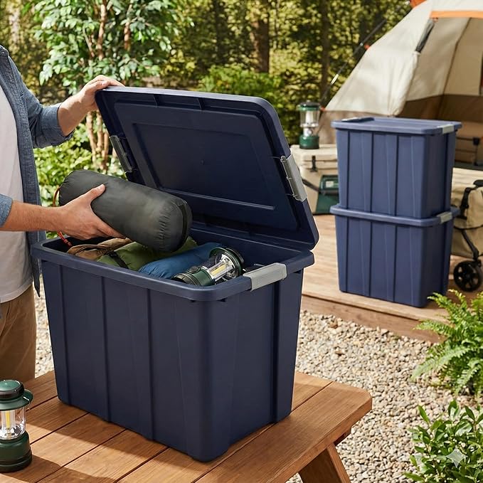 30 Gallon Latching Tuff1 ToteRugged Plastic Bin with LidDark Blue Tuff1 Tote