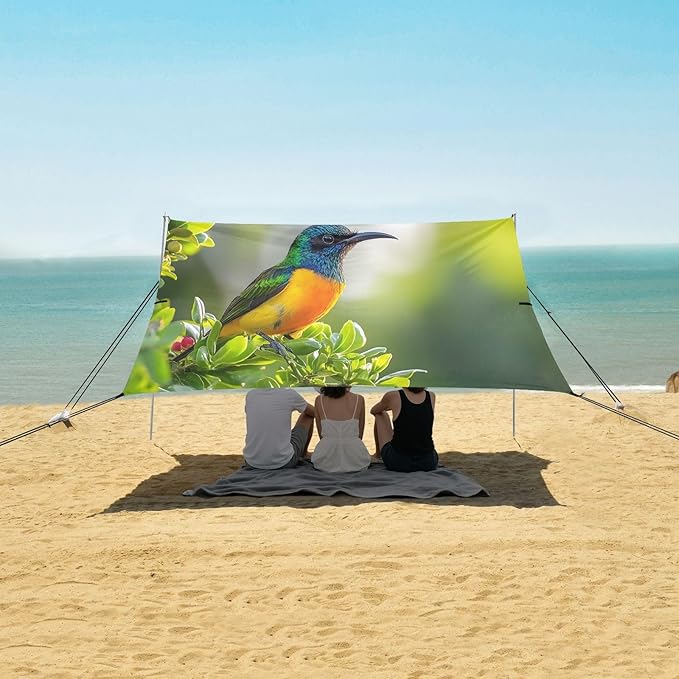 Beautiful Hummingbird Beach Tent Sun Shelter Set UPF50+ UV Protection 10.5 x 9.19 FT Camping Shade Canopy with Sandbags Sand Anchors Carrying Bag and Others