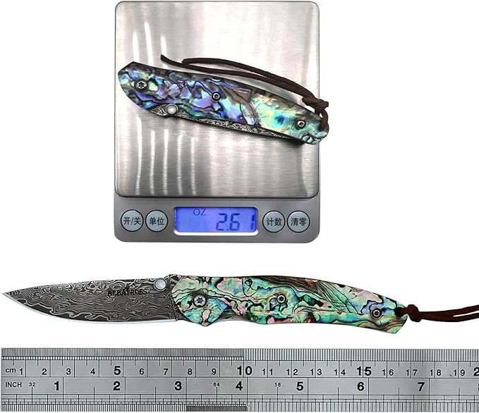 Father's Day Mother's Day &amp Birthday Gift for Him Her - ALBATROSS Folding Pocket Knife - 6.5 Damascus Steel Blade with Abalone Seashell Handle Handcrafted 71-Layer Modern Knife with Liner Lock