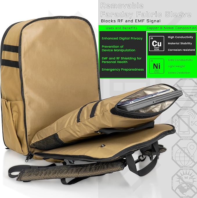 Xtreme Sight Line ~ Versa Backpack ~ Removable Faraday Sleeve fits up to a 16 Laptop ~ Heavy-Duty Lightweight Foam Padded &amp Multiple Large Compartments ~ 1000D Nylon/Spacer Mesh ~ Coyote Brown
