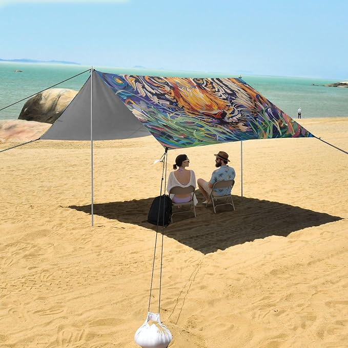 ALAZA Tigers Starry Beach Tent Sun Shelter Portable Canopy Sunshade for Outdoor Camping Picnics Backyard Fun 10x9 ft