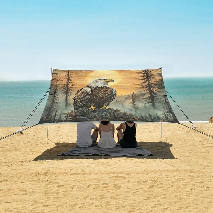 ALAZA Forest Eagles Sunset Beach Tent Sun Shelter Portable Canopy Sunshade for Outdoor Camping Picnics Backyard Fun 10x9 ft