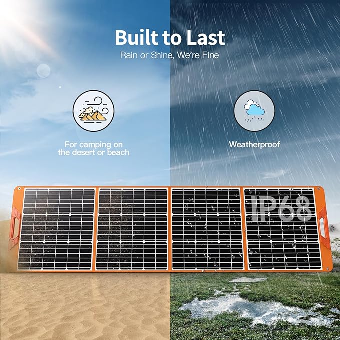 Upgraded 200W Portable Solar Panel for Power Station Generator 18V Foldable Waterproof IP65 Solar Cell Charger with Adjustable Kickstand and MC-4 Cable for Laptop Outdoor Camping Boat Lawn RV Trip