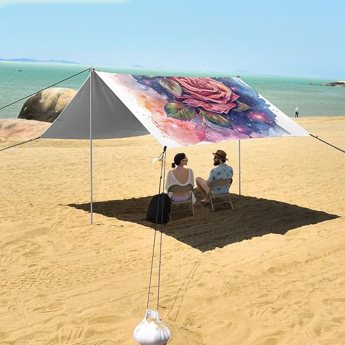 ALAZA Watercolor Rose Flowers Stylization Beach Tent Sun Shelter Portable Canopy Sunshade for Outdoor Camping Picnics Backyard Fun 10x9 ft