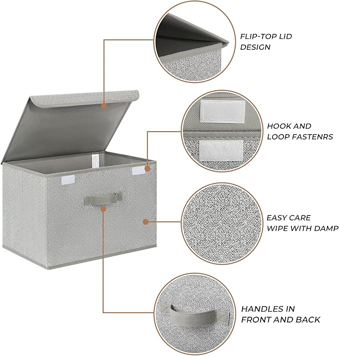 GRANNY SAYS Closet Storage Bins Storage Boxes with Lids Clothes Organizing Bins Lidded Baskets for Toys Clothing Gray Extra Large 2-Pack